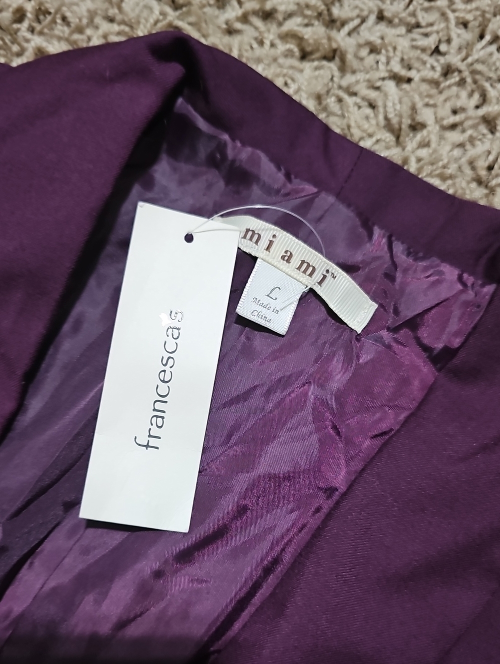NWT Miami Francesca's Blazer 3/4 Sleeve Suit Coat Large Jacket Purple - Picture 2 of 6